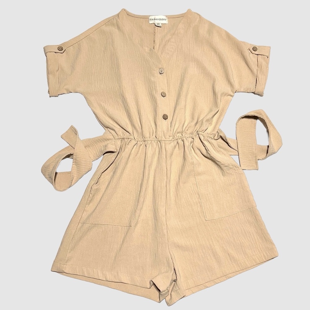 URBANOLOGY Neutral Utility Romper Minimalist Safari Coastal Linen Look